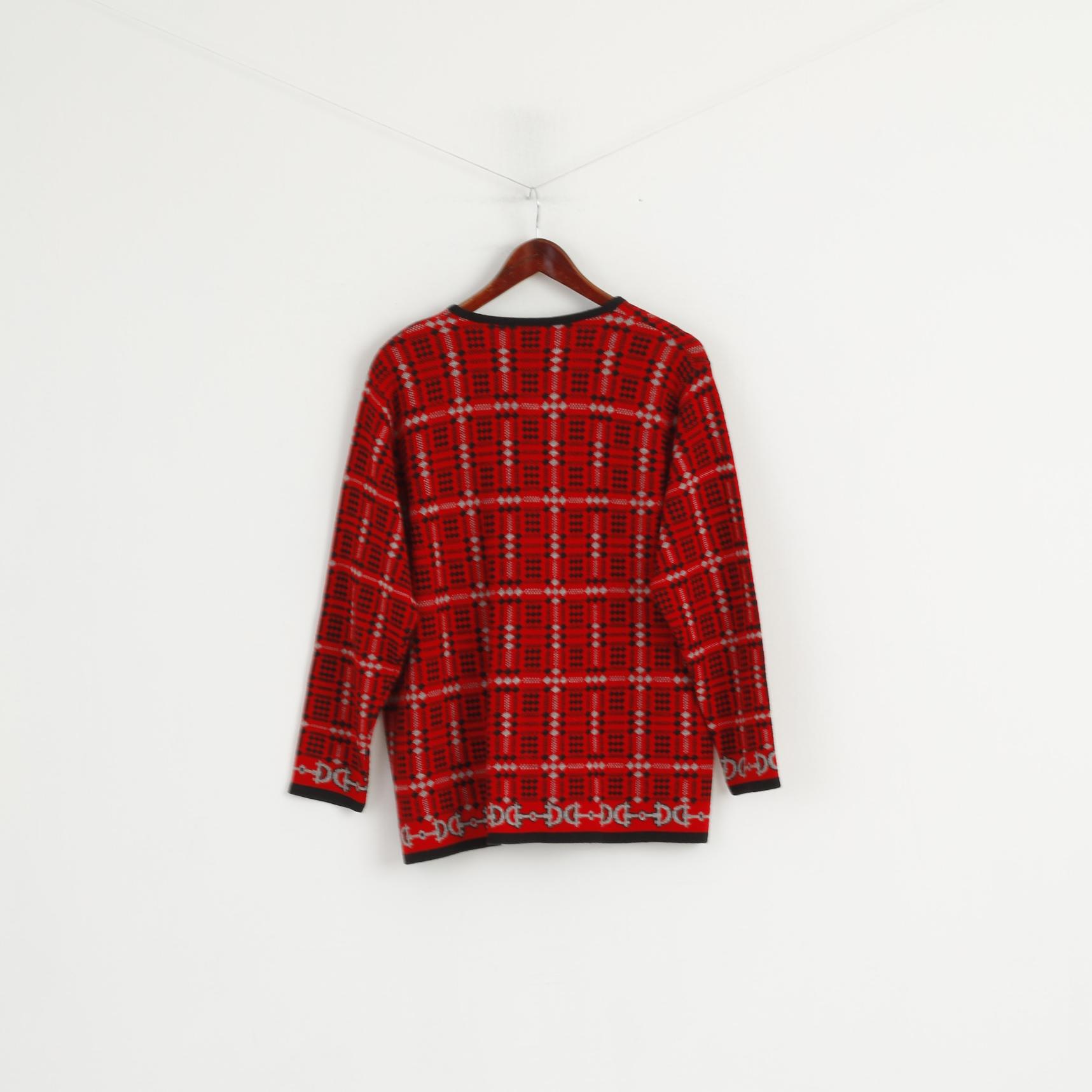 Vintage Women 18/20 XXL Button Front Cardigan Red Wool Gold Buttons Italy Sweater
