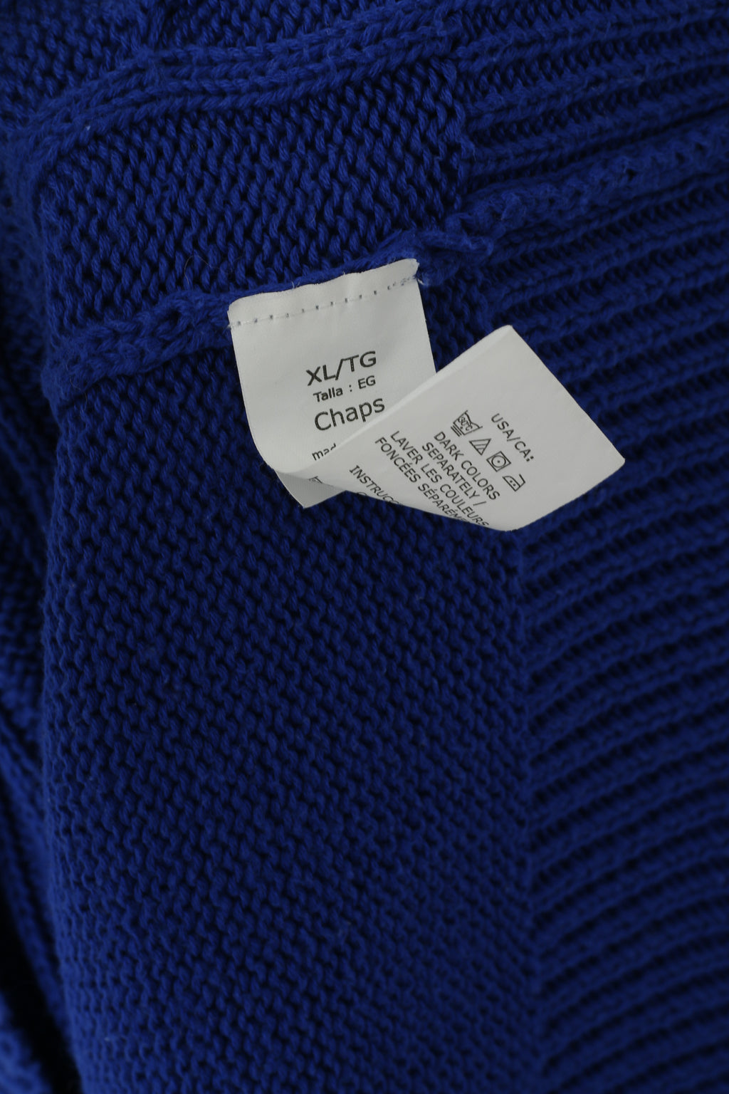 CHAPS Men XL Jumper Blue Cobalt Cotton Cable Knit Zip Neck Classic Sweater