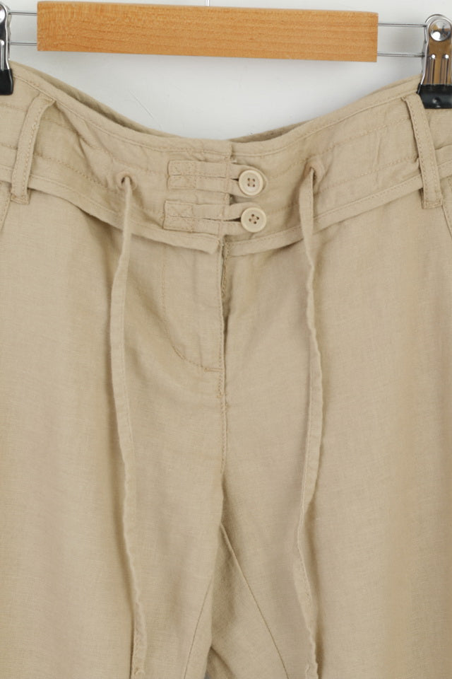 Next Petite Womens 36 8 S Capri Pants Beige Linen Blend Summer Trousers
