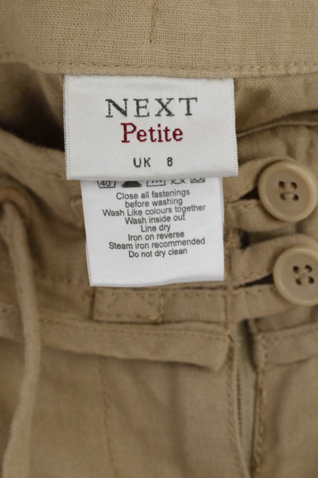 Next Petite Womens 36 8 S Capri Pants Beige Linen Blend Summer Trousers