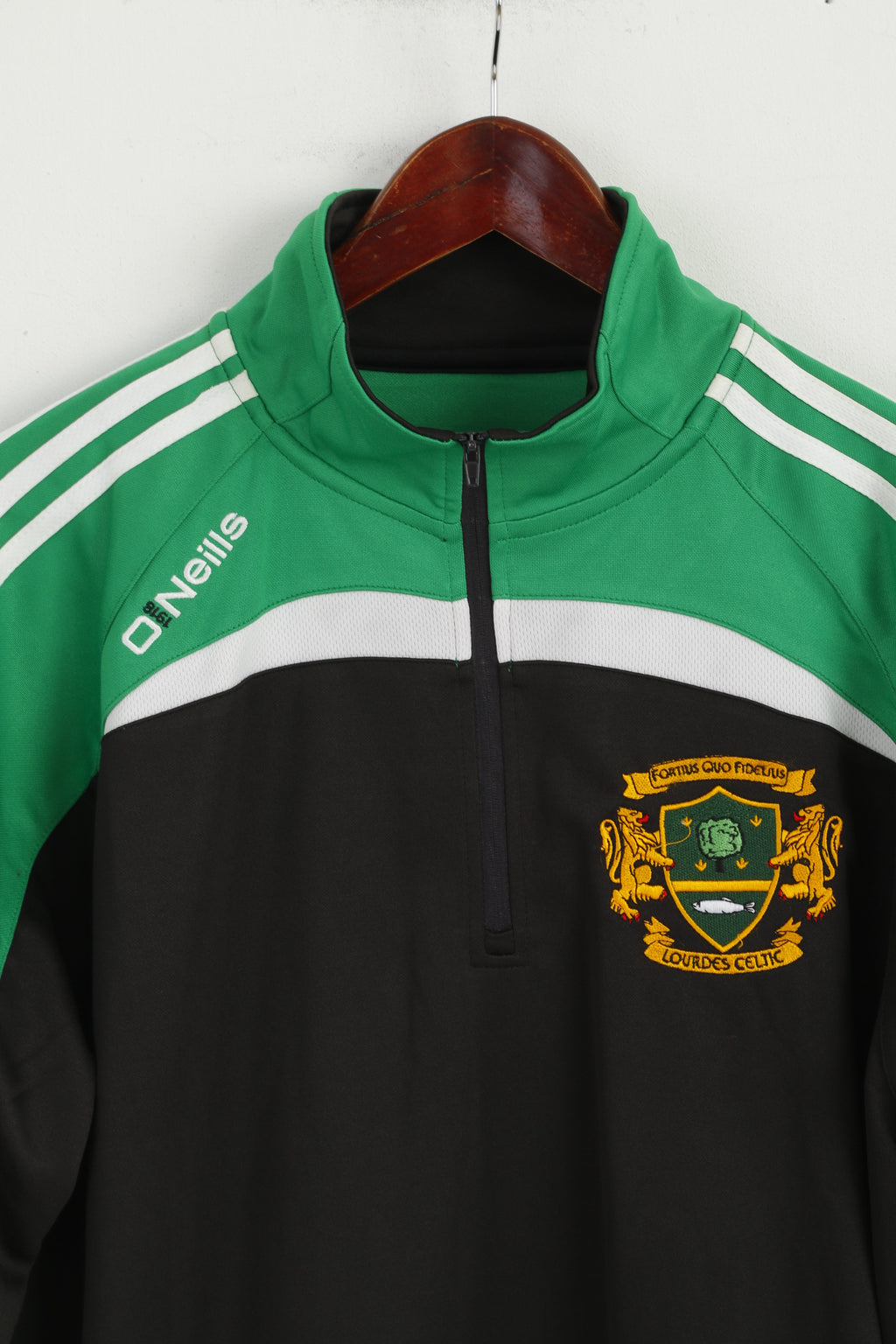 O' Neills Men XL Sweatshirt Green Lourdes Celtic Football Club Zip Neck Sport Top