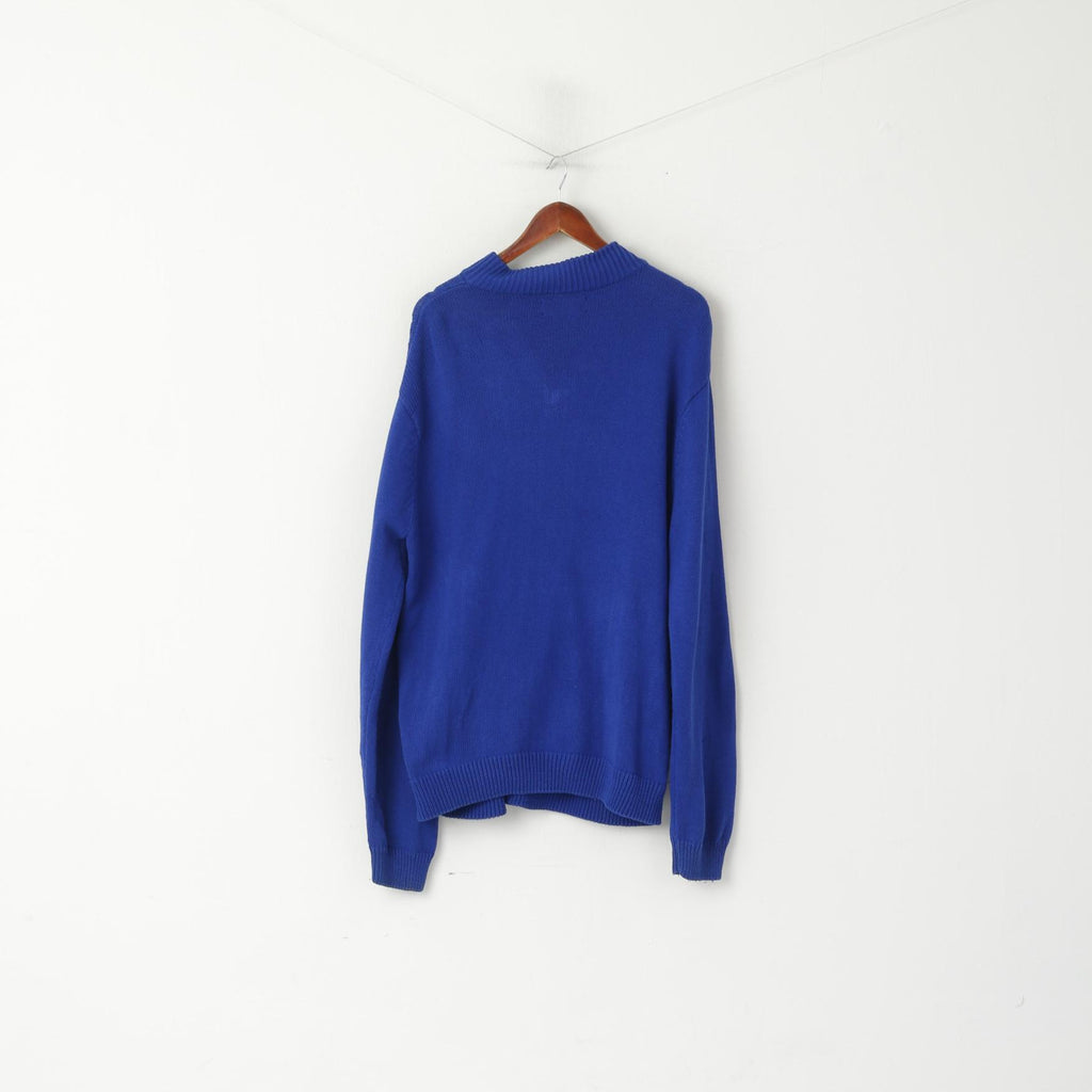 CHAPS Men XL Jumper Blue Cobalt Cotton Cable Knit Zip Neck Classic Sweater