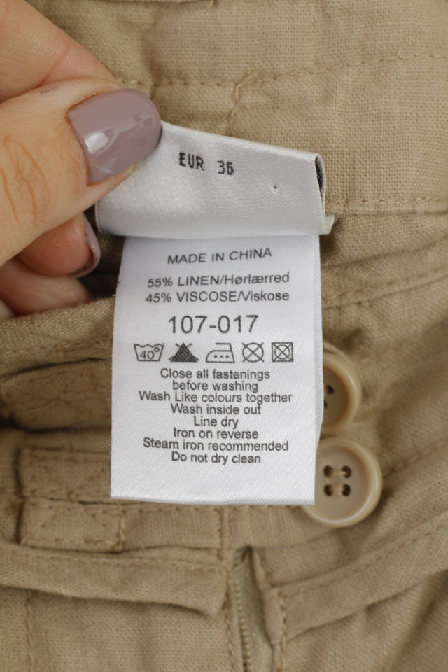 Next Petite Womens 36 8 S Capri Pants Beige Linen Blend Summer Trousers