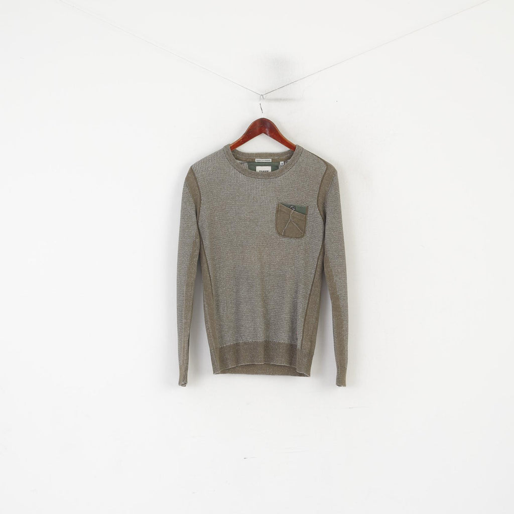 Chasin Men M Jumper Green Cotton Classic Unseen Style Crew Neck Pocket Sweater