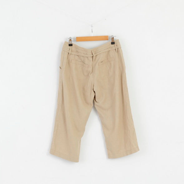 Next Petite Womens 36 8 S Capri Pants Beige Linen Blend Summer Trousers