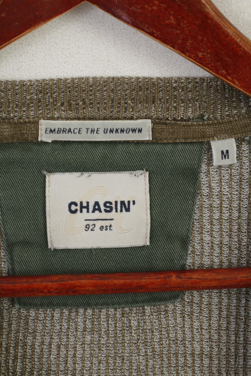 Chasin Men M Jumper Green Cotton Classic Unseen Style Crew Neck Pocket Sweater