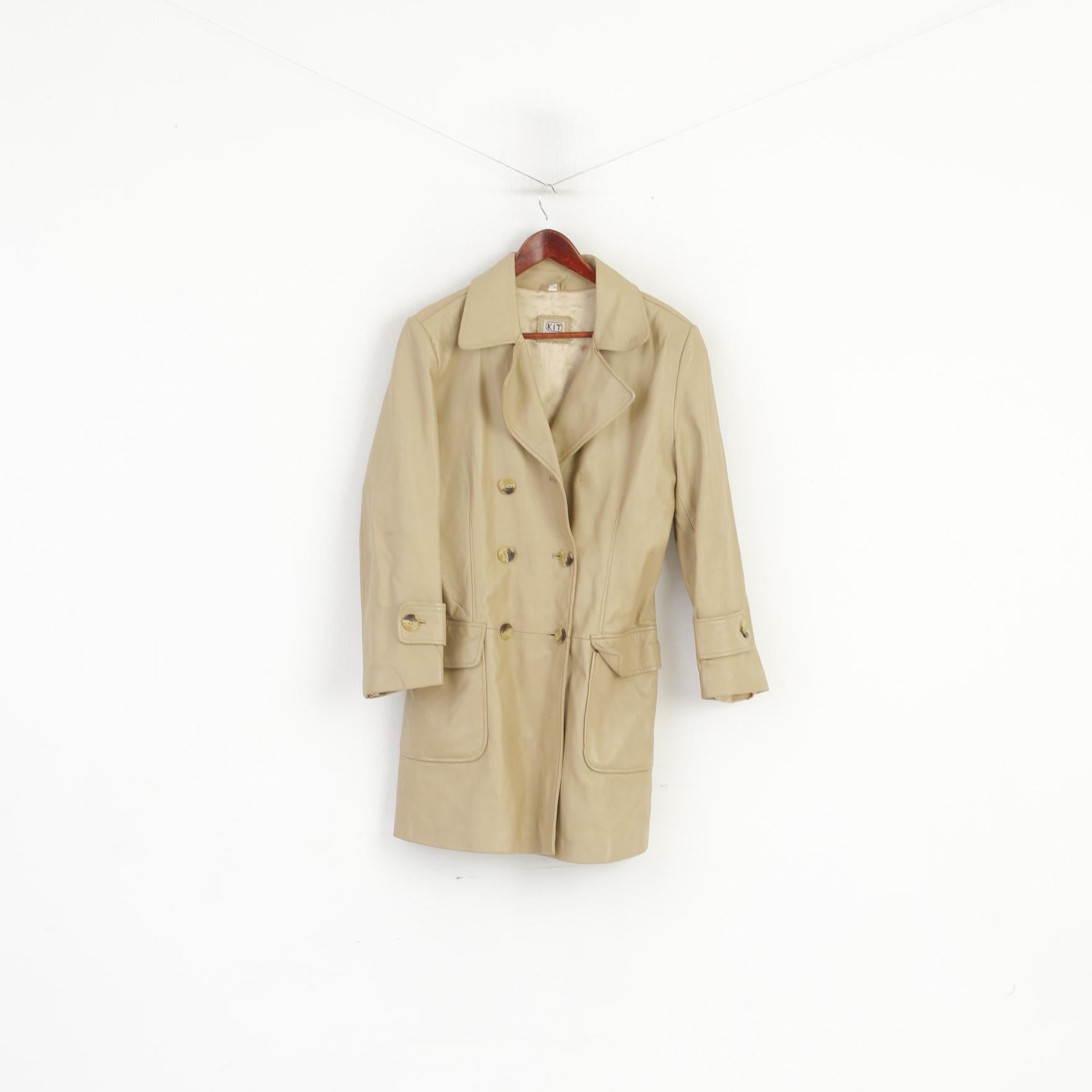 KIT Femme 12 38 M Veste Cuir Beige Vintage Double Boutonnage Haut Classique