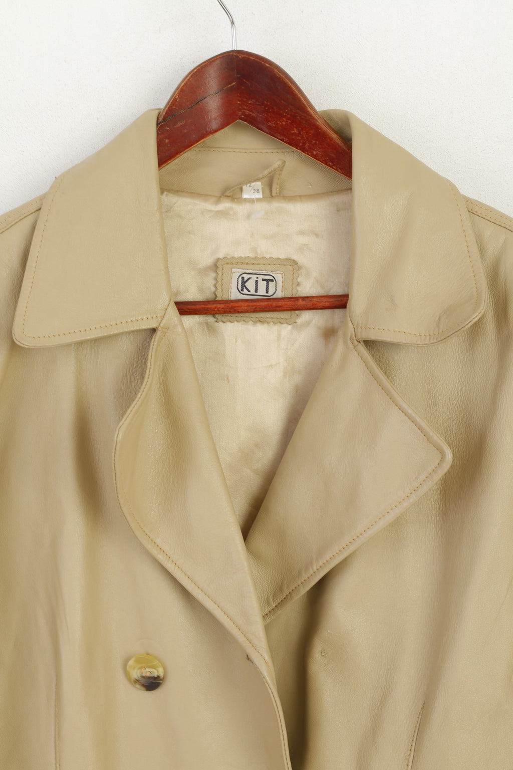KIT Femme 12 38 M Veste Cuir Beige Vintage Double Boutonnage Haut Classique