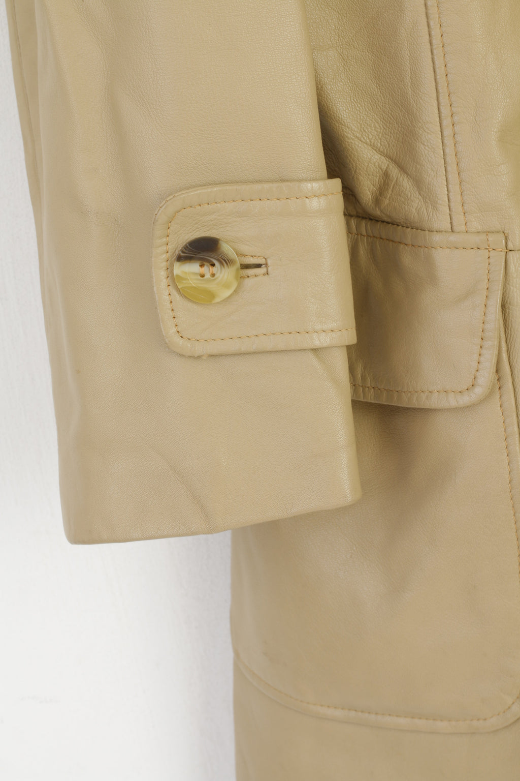 KIT Femme 12 38 M Veste Cuir Beige Vintage Double Boutonnage Haut Classique