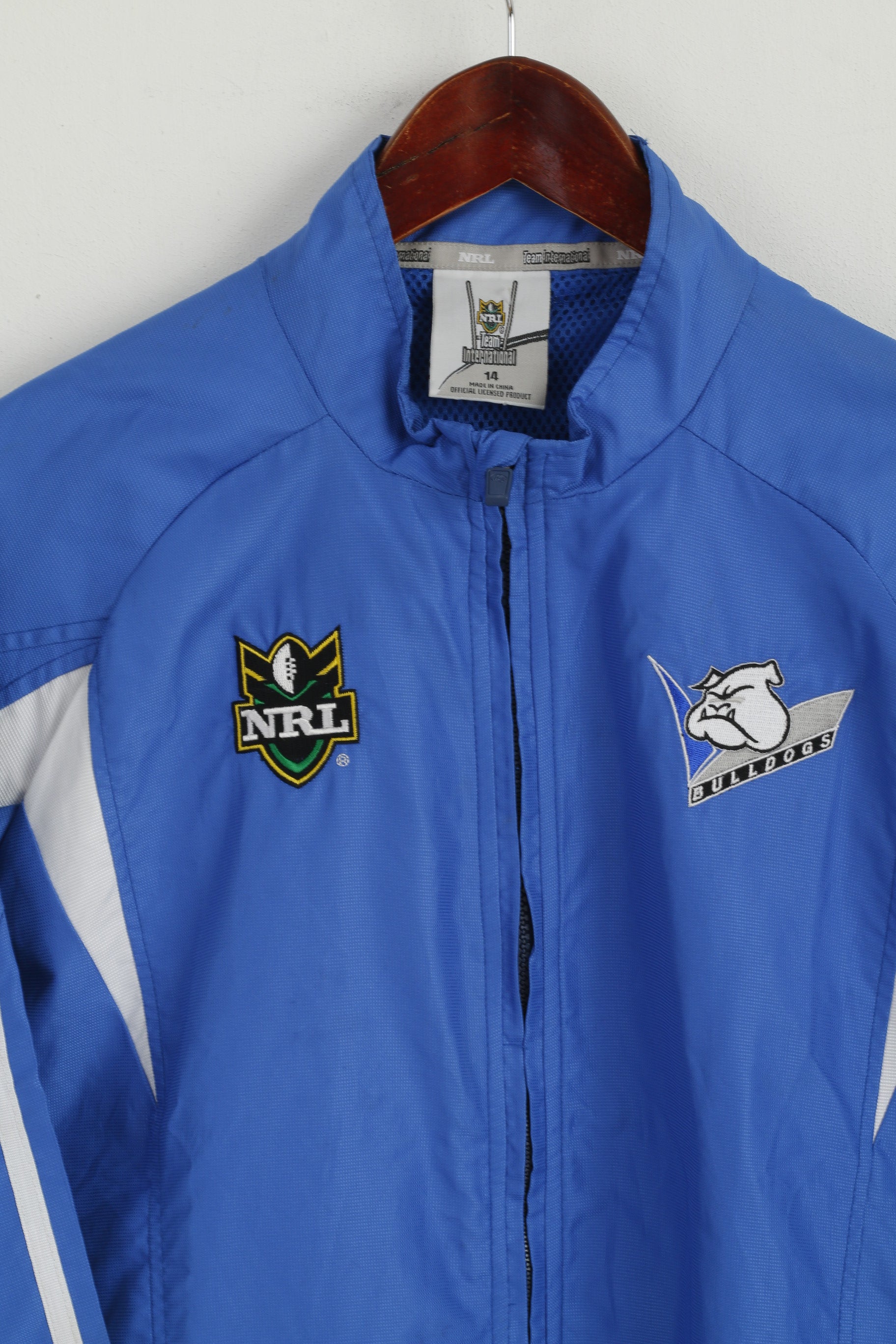 NRL Team International Youth 14 Age Jacket Blue Bulldogs Rugby Zip Up Sport Top