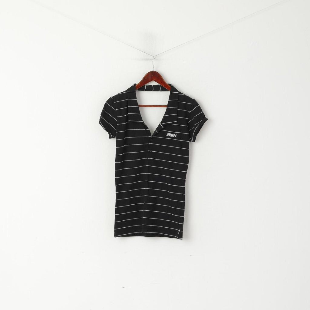 Reebok Femmes 12 M Chemise Noir Rayé Coton Activewear Sport Gym Top