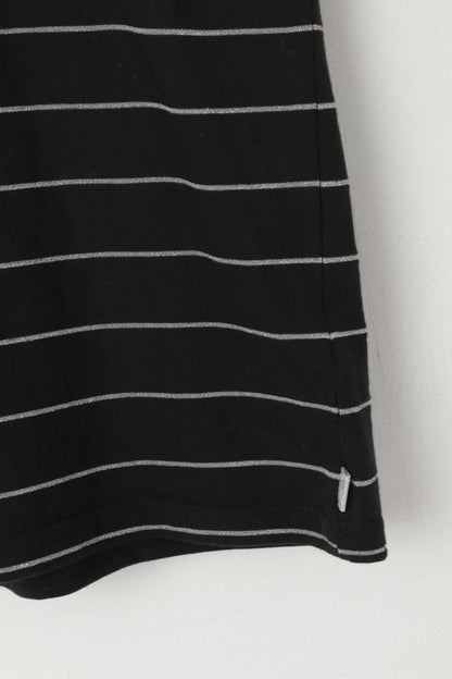 Reebok Women 12 M Shirt Black Striped Cotton Activewear Sport Gym Top