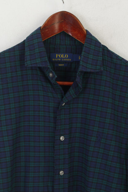 Polo Ralph Lauren Men S Casual Shirt Navy Cotton Check Slim Fit Long Sleeve Top