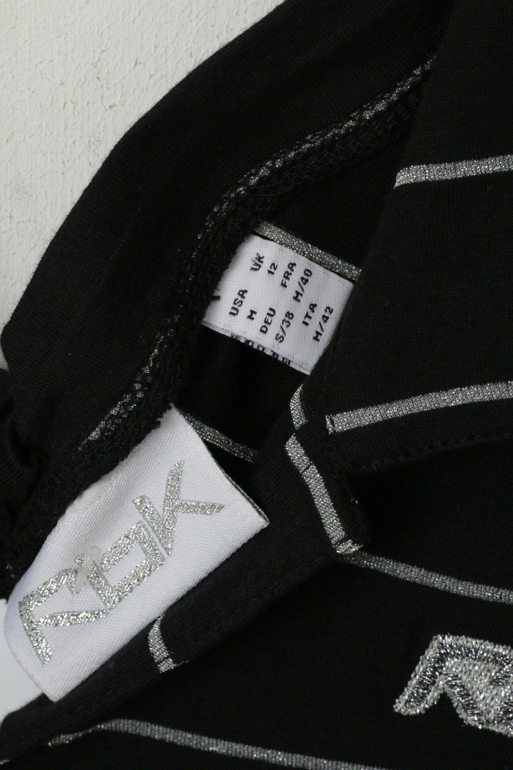 Reebok Femmes 12 M Chemise Noir Rayé Coton Activewear Sport Gym Top