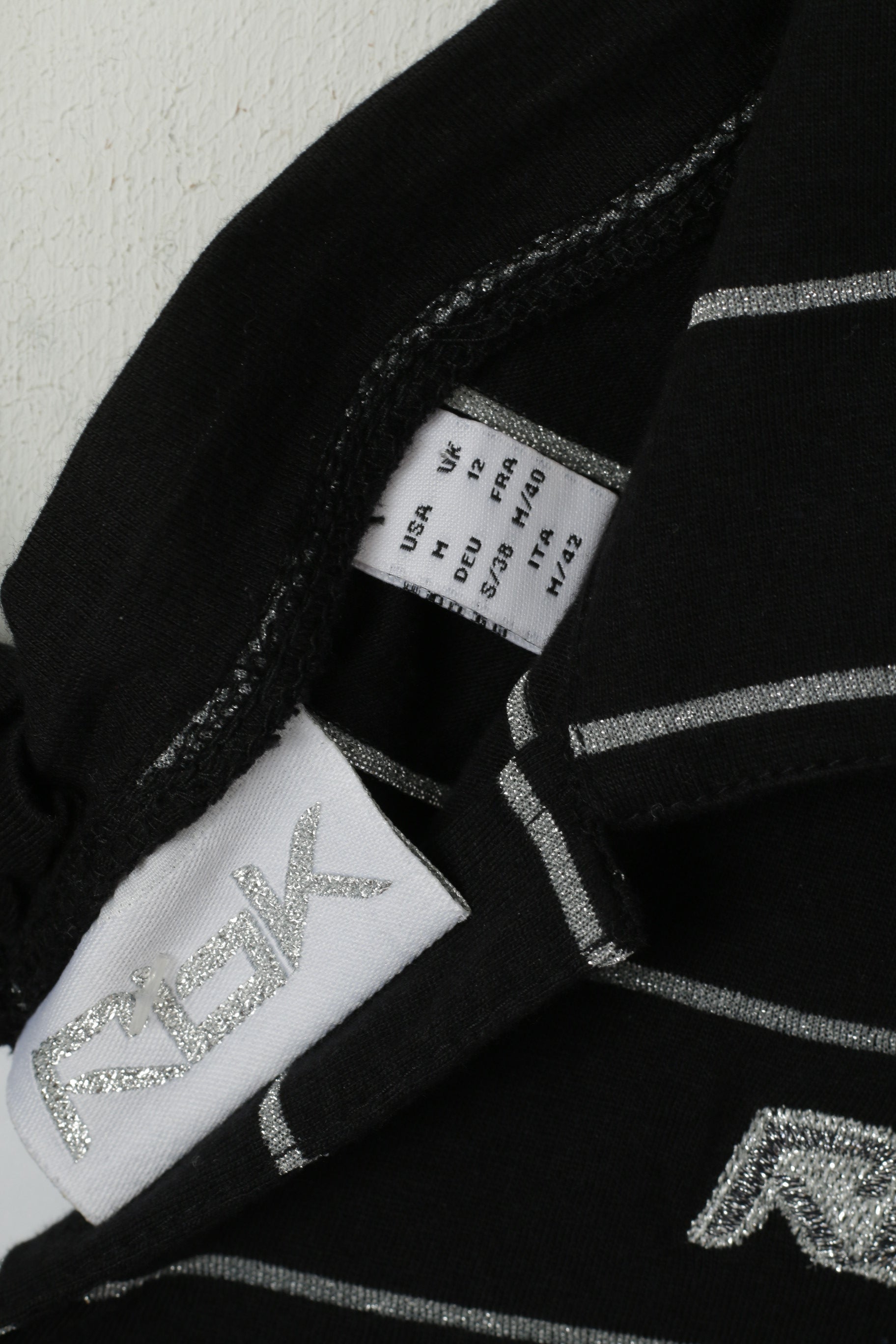 Reebok Femmes 12 M Chemise Noir Rayé Coton Activewear Sport Gym Top