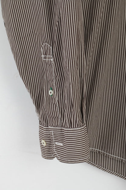 Tommy Hilfiger Camicia casual da uomo XL (2XL) Top a maniche lunghe in cotone a due strati a righe marroni anni '80