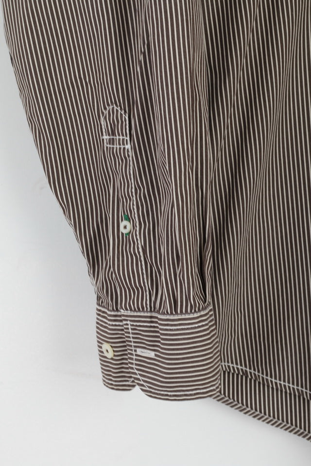 Tommy Hilfiger Mens XL (2XL) Casual Shirt Brown Striped 80' Two Ply Cotton Long Sleeve Top