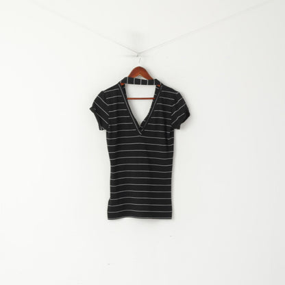 Reebok Women 12 M Shirt Black Striped Cotton Activewear Sport Gym Top
