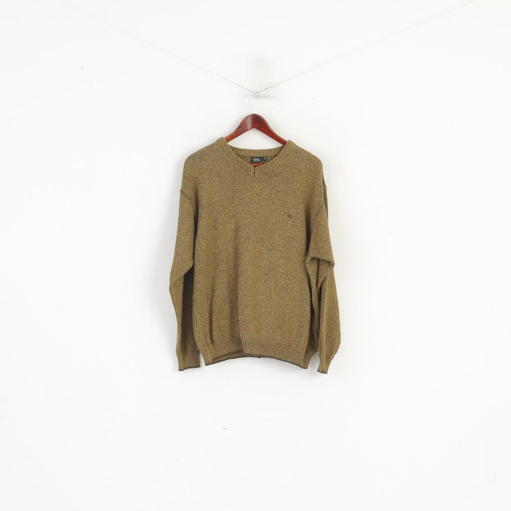 Camel Active Men L Jumper Mustard Cotton Knitwear Classic Logo Sweater