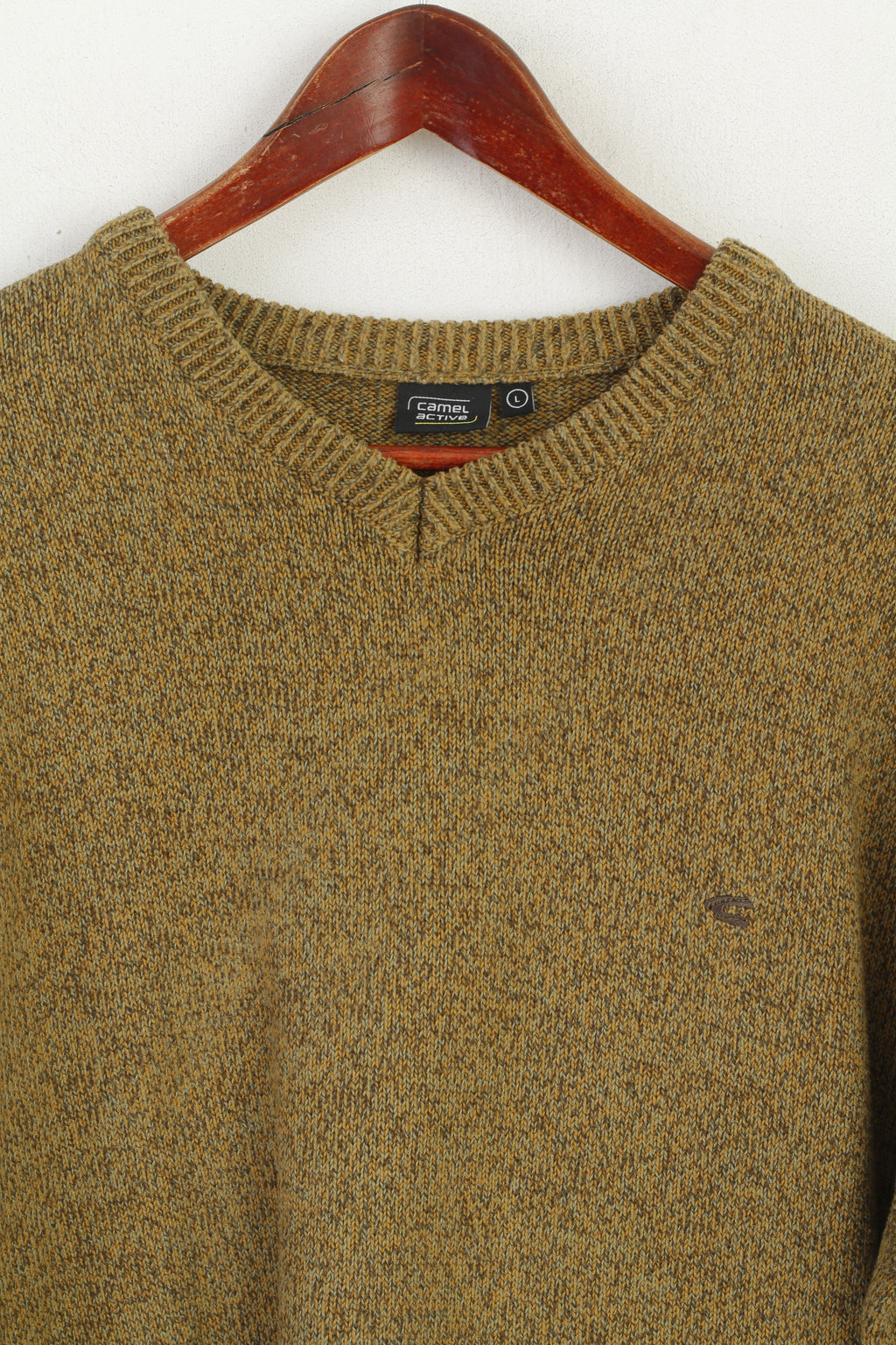 Camel Active Men L Jumper Mustard Cotton Knitwear Classic Logo Sweater