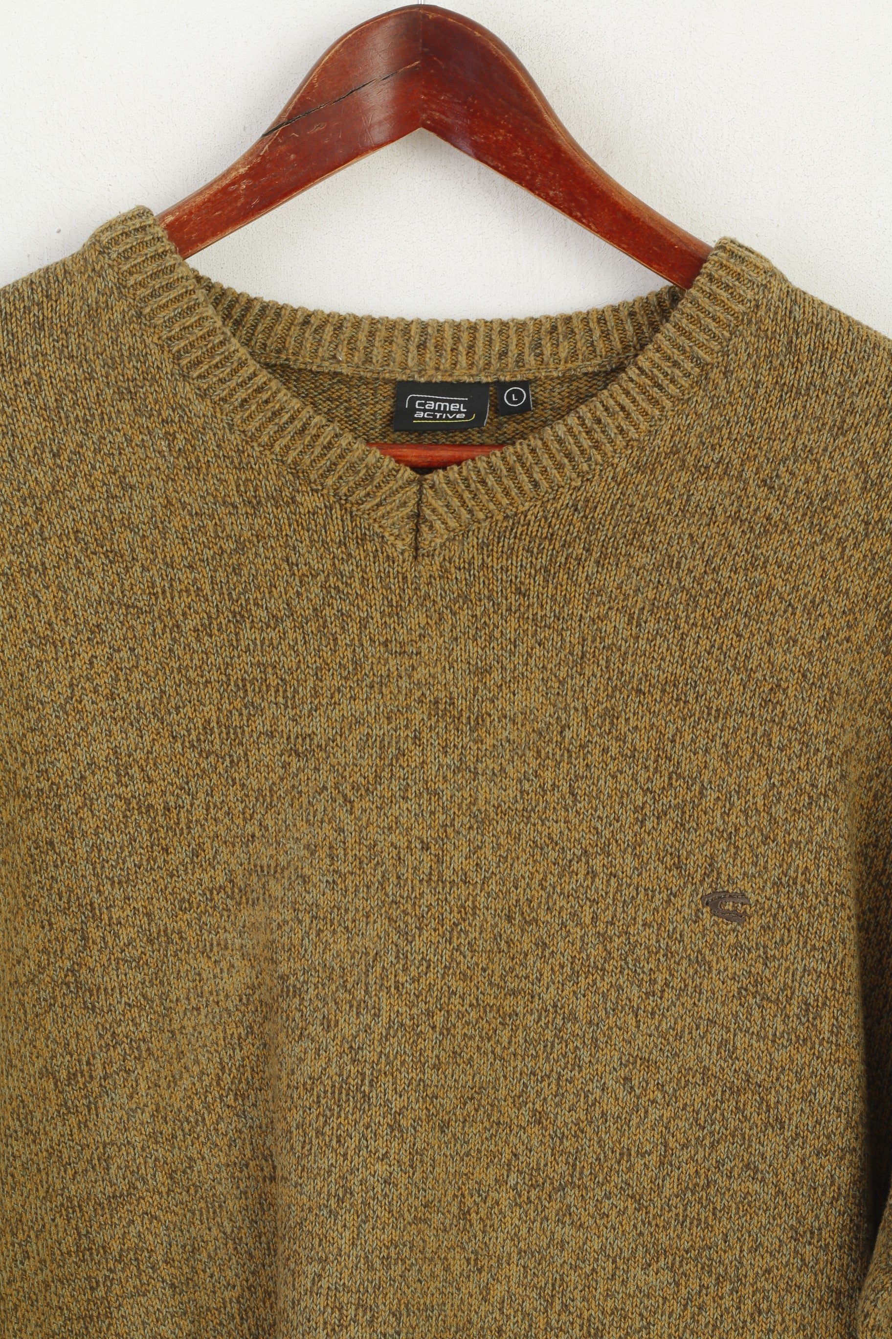 Camel Active Men L Jumper Mustard Cotton Knitwear Classic Logo Sweater