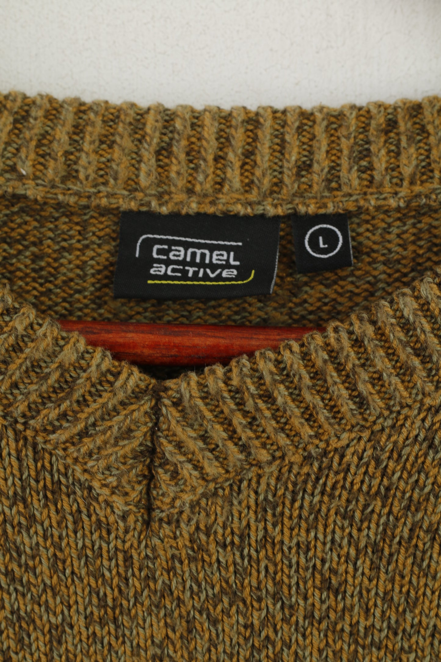 Camel Active Men L Jumper Mustard Cotton Knitwear Classic Logo Sweater