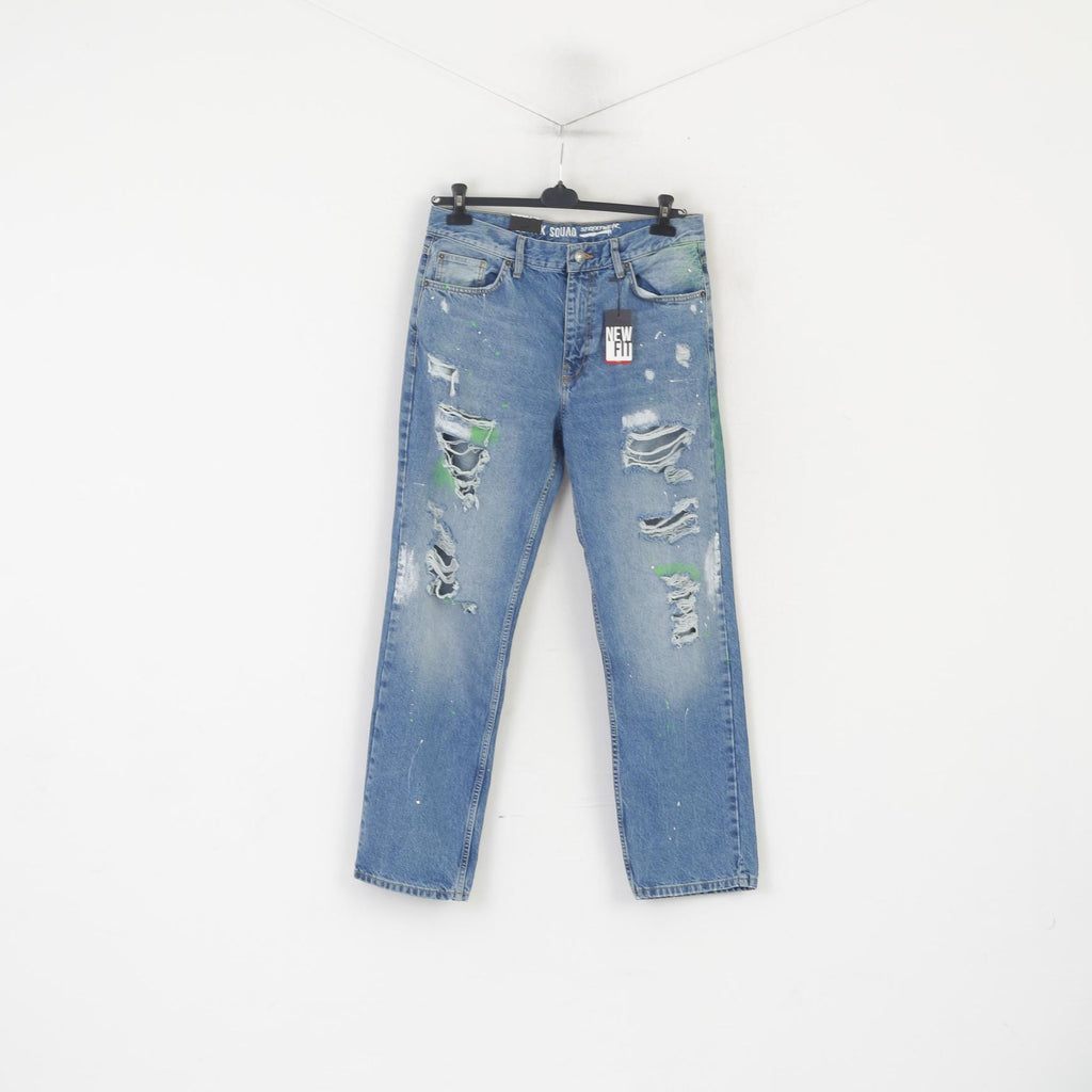 Pantaloni jeans New Black Squad da uomo 34 Pantaloni streetwear larghi in cotone blu