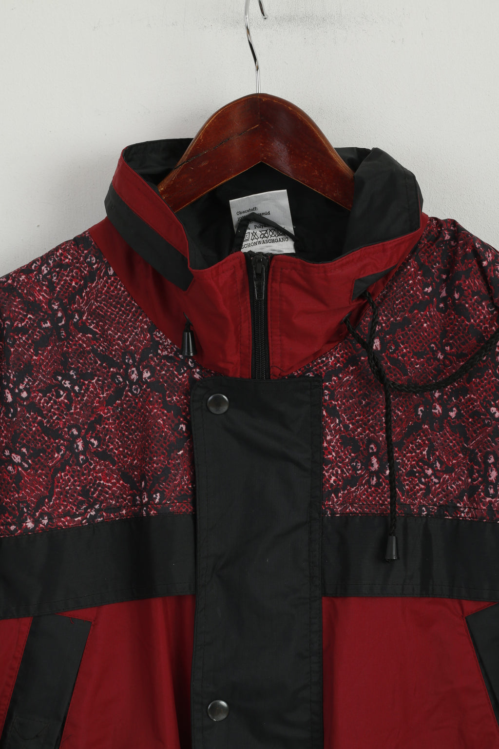 Shamp Men L Jacket Burgundy Nylon Waterproof Hooded Zip Up Rain Top