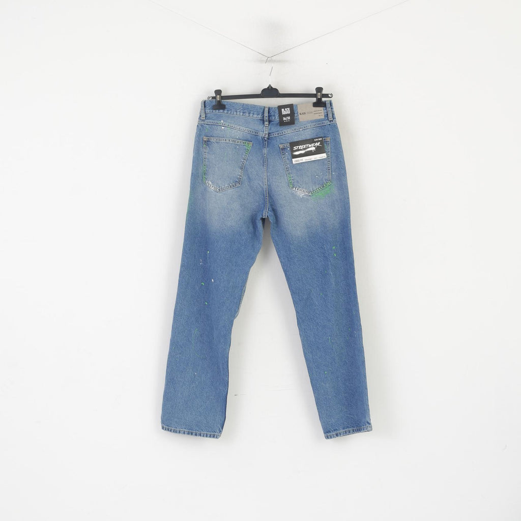 Pantaloni jeans New Black Squad da uomo 34 Pantaloni streetwear larghi in cotone blu