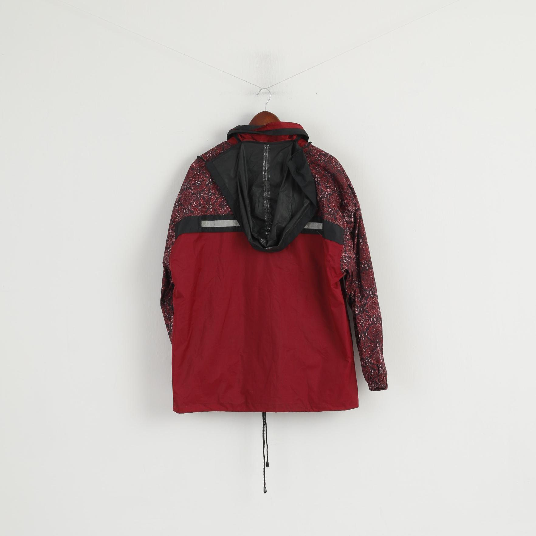 Shamp Men L Jacket Burgundy Nylon Waterproof Hooded Zip Up Rain Top