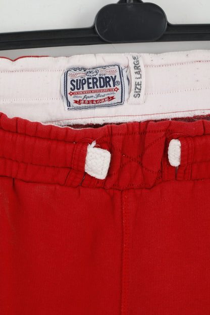 Superdry Mens L Sweatpants Red Cotton Three Pockets Active Bottoms