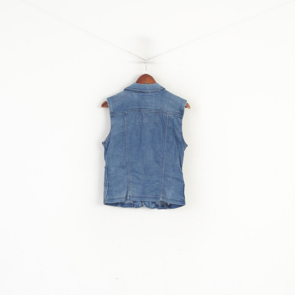 Culture Women 40 M Waistcoat Blue Denim Jeans Cotton Pockets Boho Vest Top