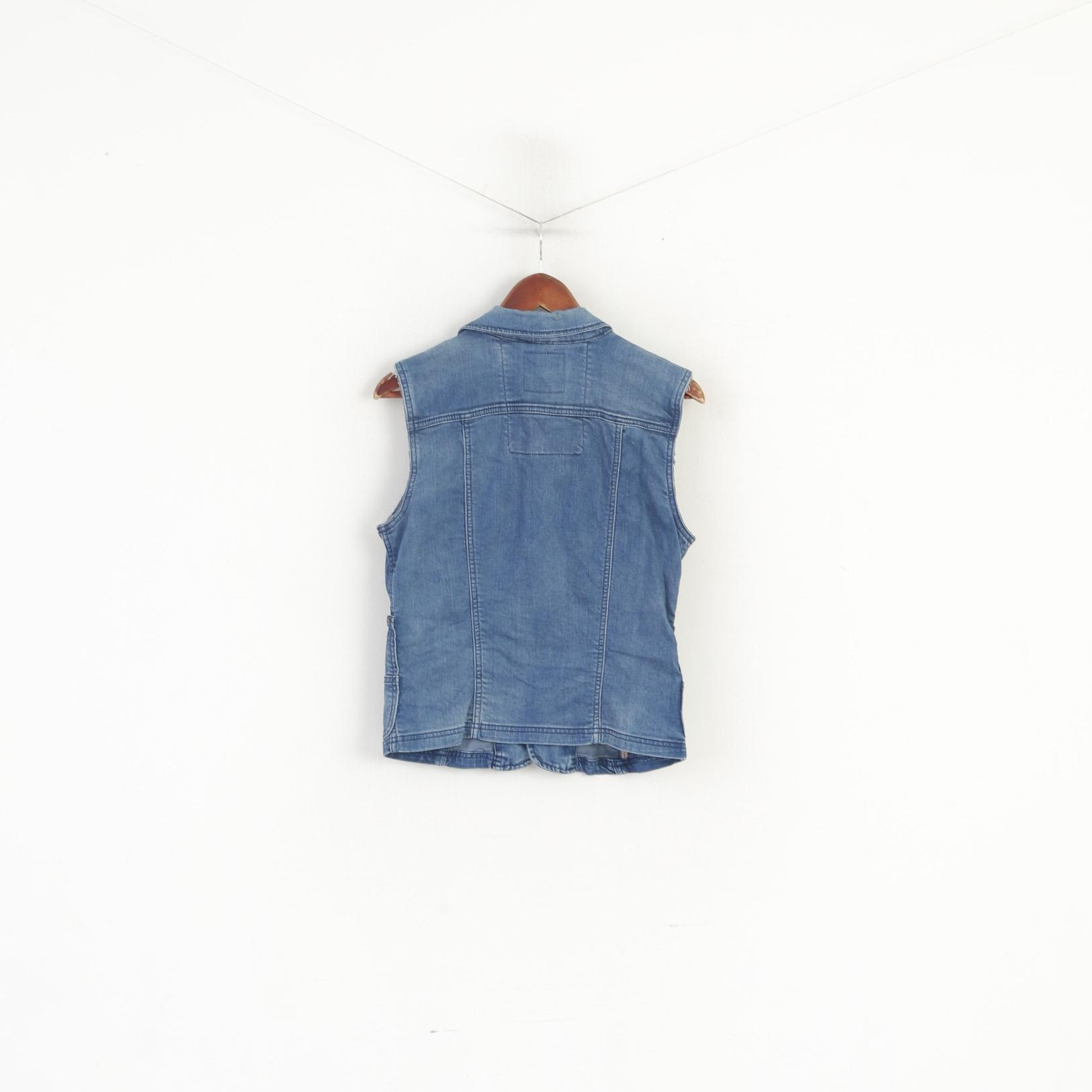 Culture Women 40 M Waistcoat Blue Denim Jeans Cotton Pockets Boho Vest Top