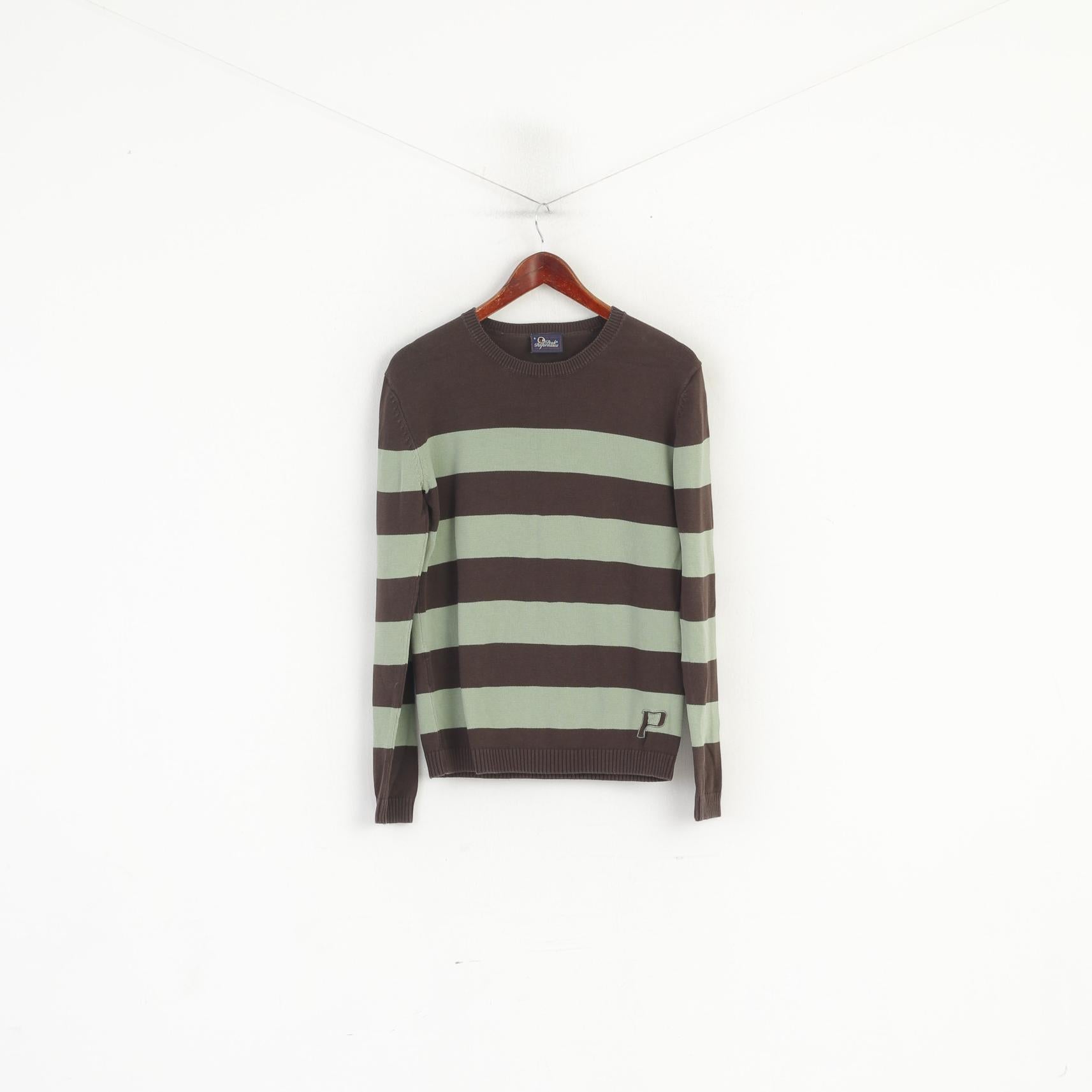 Peak Performance Men S Jumper Brown Green Cotton Striped Crew Neck Sweater