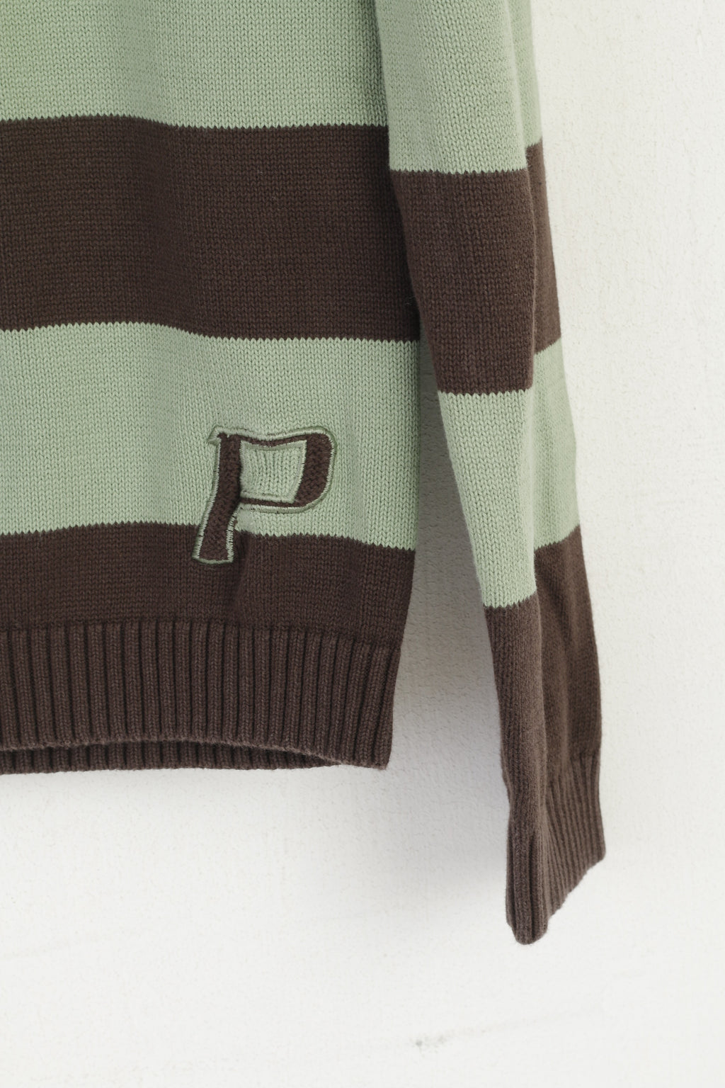Peak Performance Men S Jumper Brown Green Cotton Striped Crew Neck Sweater