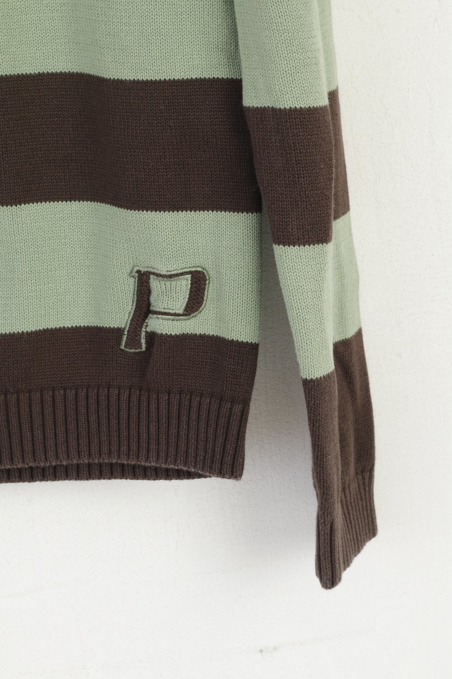 Maglione da uomo Peak Performance Maglione girocollo a righe in cotone verde marrone