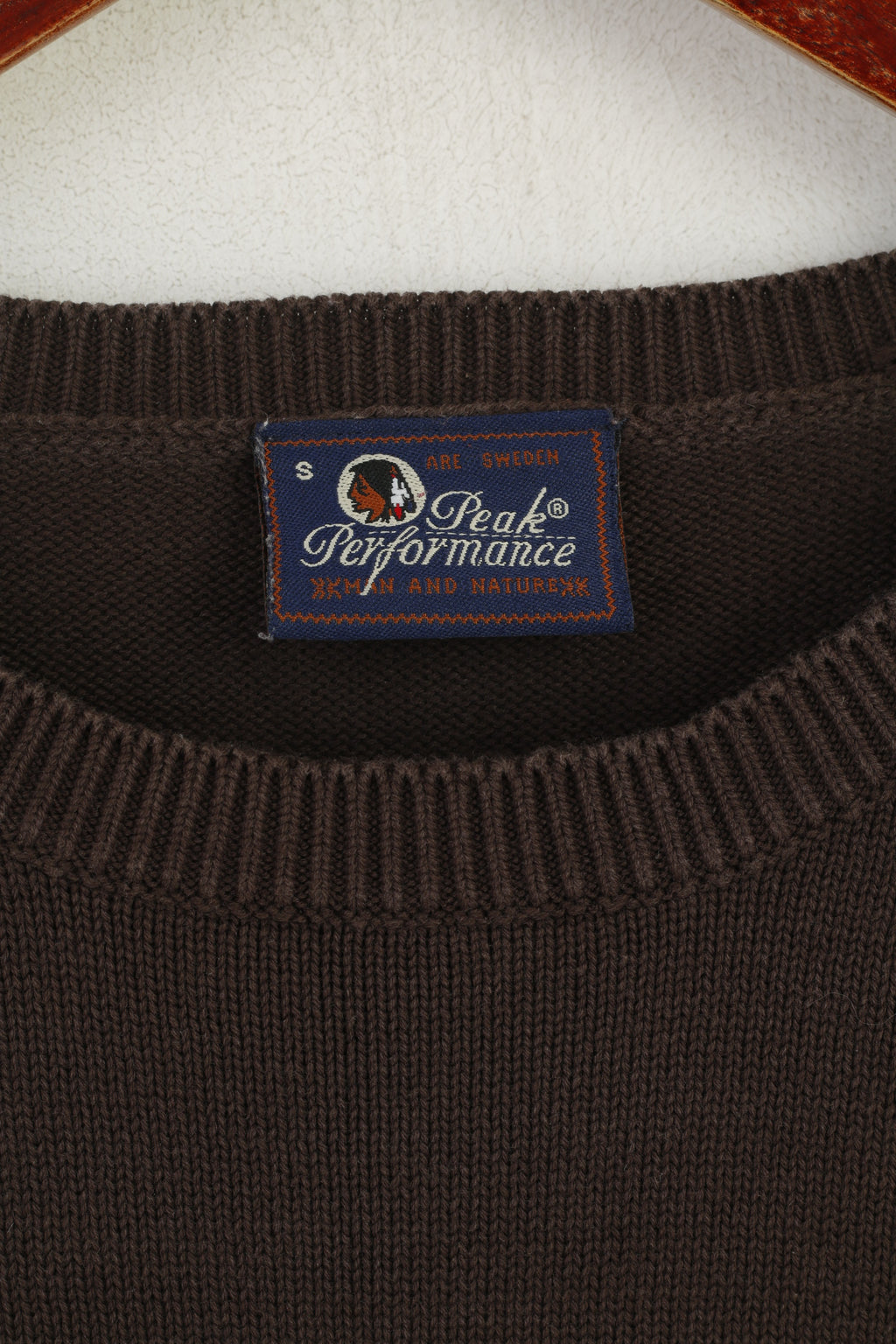 Peak Performance Men S Jumper Brown Green Cotton Striped Crew Neck Sweater