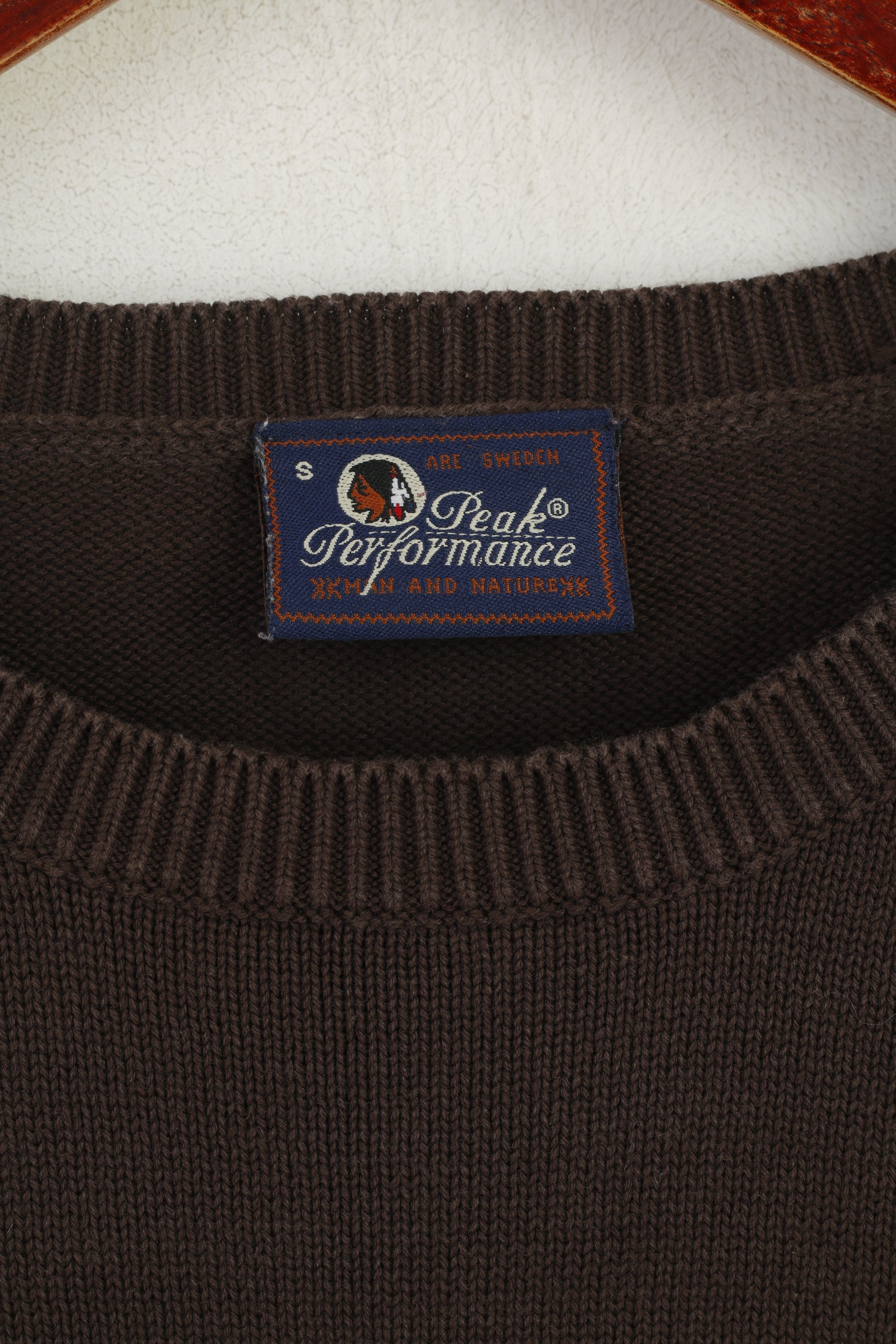 Peak Performance Men S Jumper Brown Green Cotton Striped Crew Neck Sweater