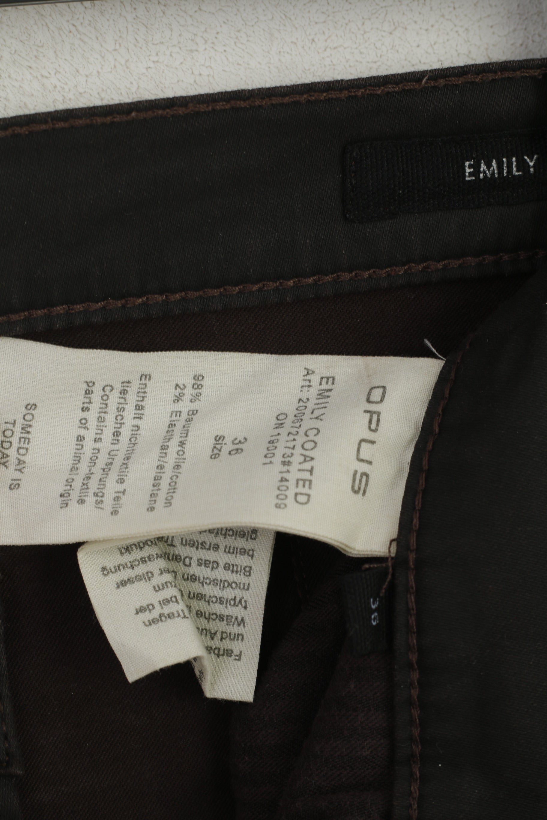 OPUS Emily Pantalon Femme 36 S Pantalon En Coton Enduit Marron Gun Metal