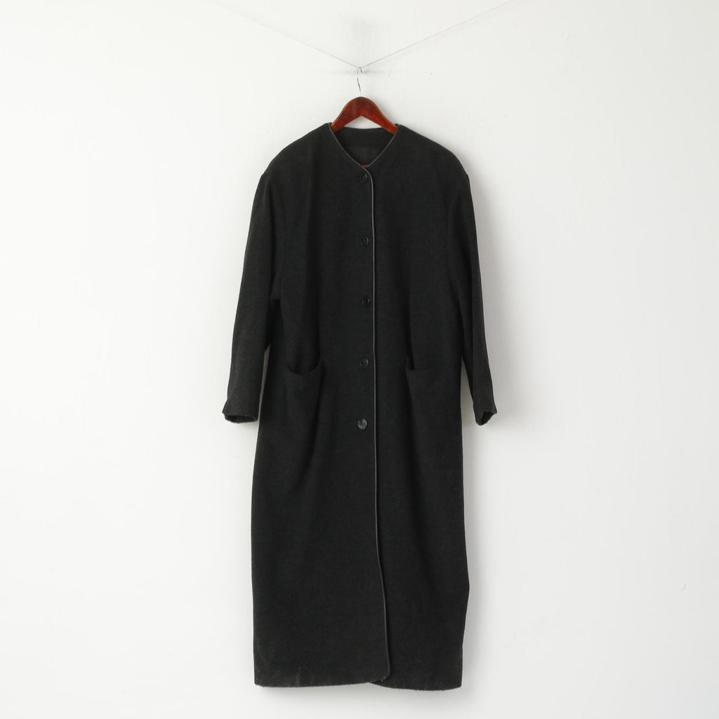 Danwear Women 12 38 Long Coat Grey Wool Cashmere Blend Vintage Classic Top