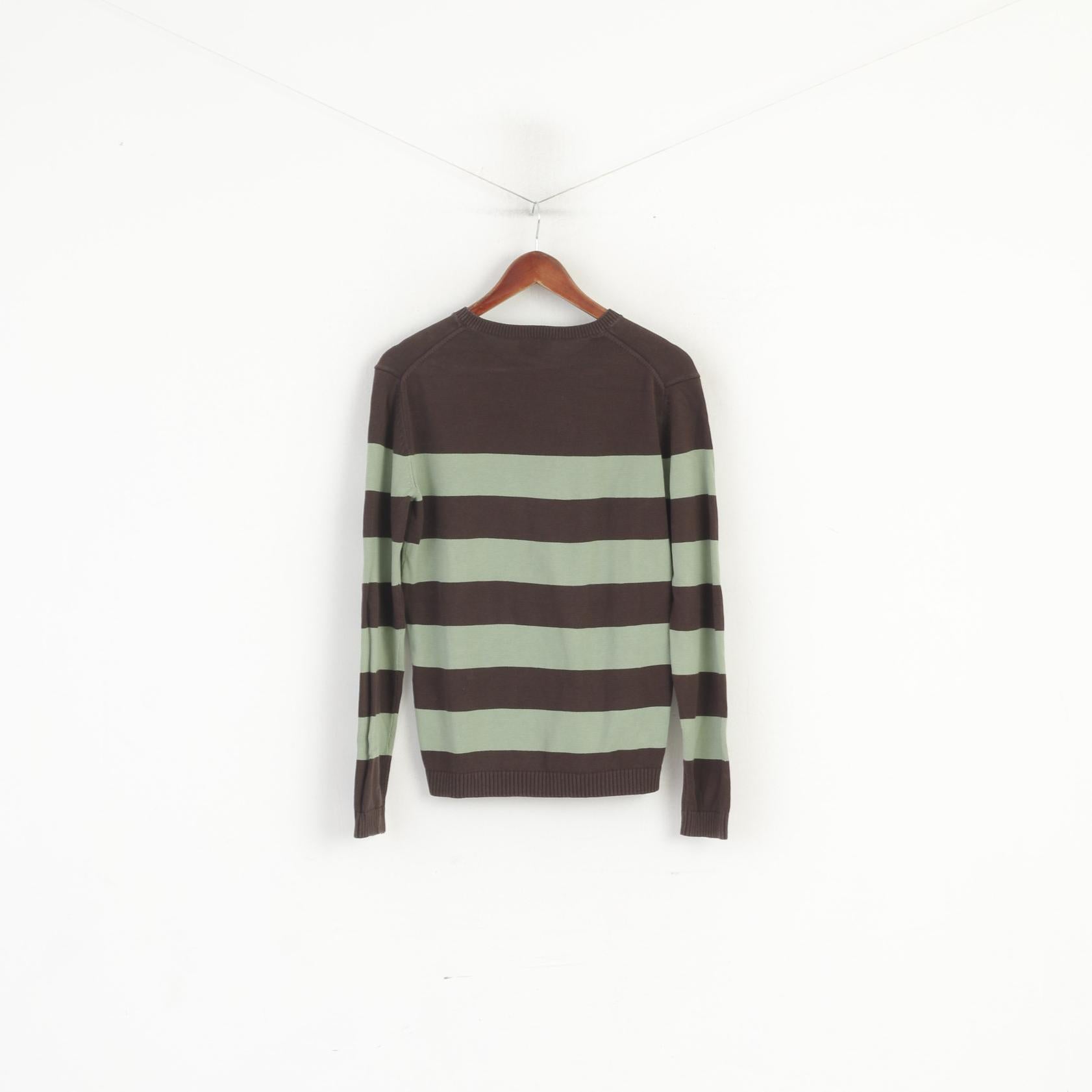 Peak Performance Men S Jumper Brown Green Cotton Striped Crew Neck Sweater