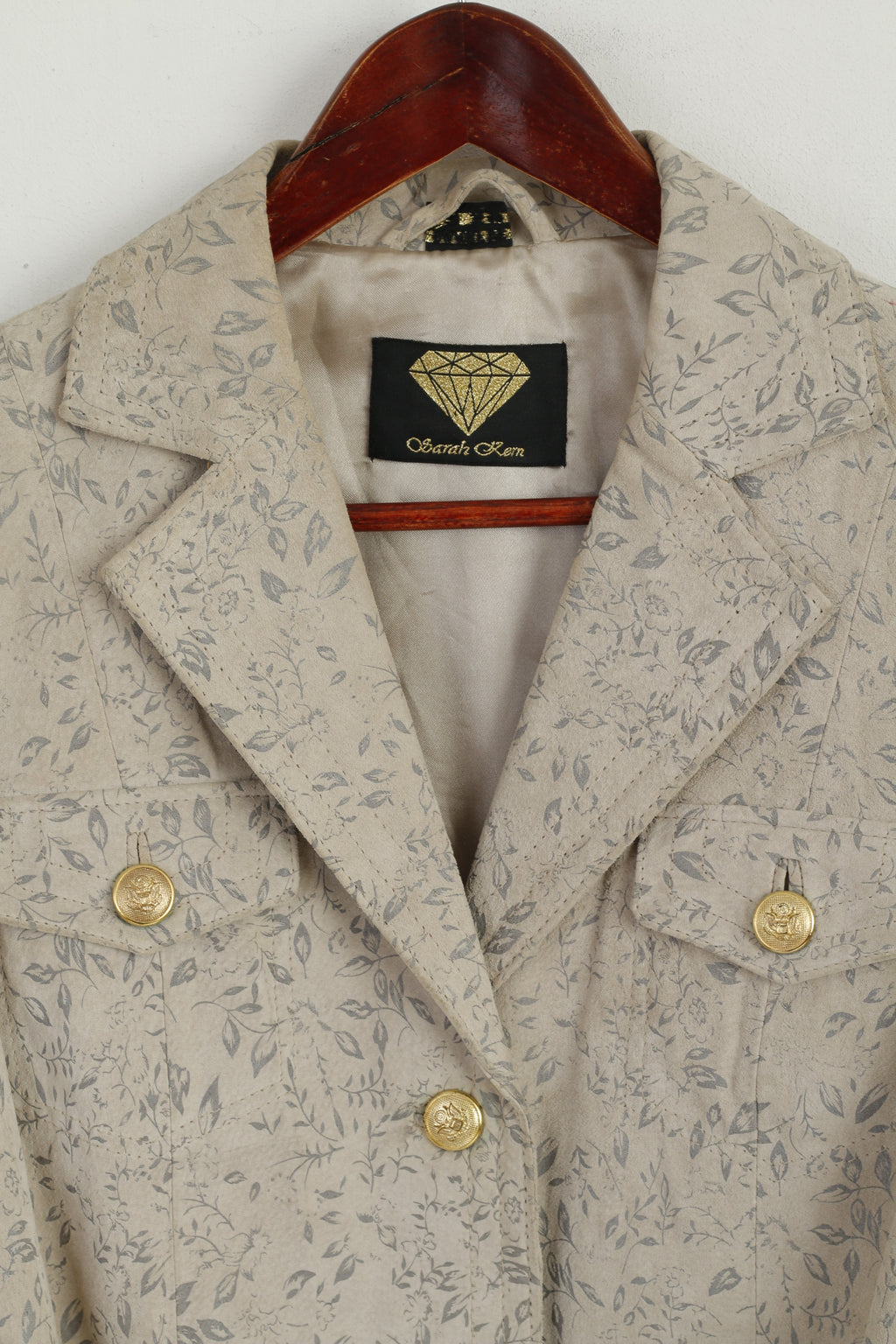 Sarah Kern Giacca da donna 36 S Top monopetto con cintura floreale in pelle beige