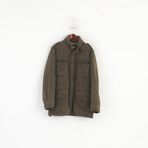 Giacca Camel Active da uomo 54 L Parka in cotone imbottito verde con zip intera e cappuccio nascosto Top in denim