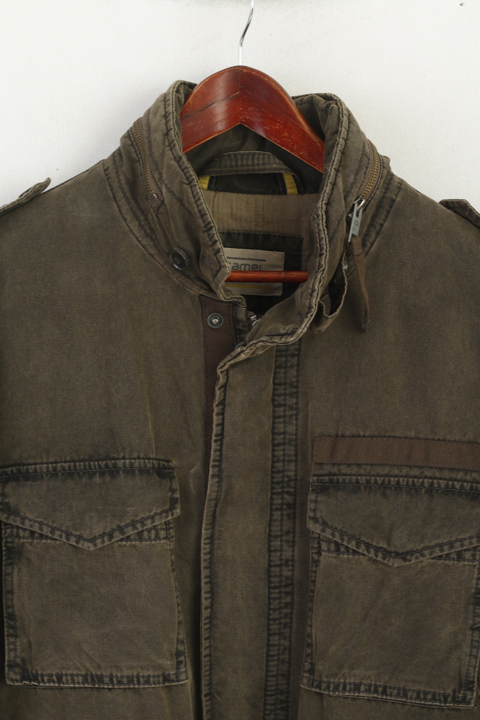Camel Active Hommes 54 L Veste Vert Rembourré Coton Parka Fermeture Éclair À Capuche Cachée Haut En Jean