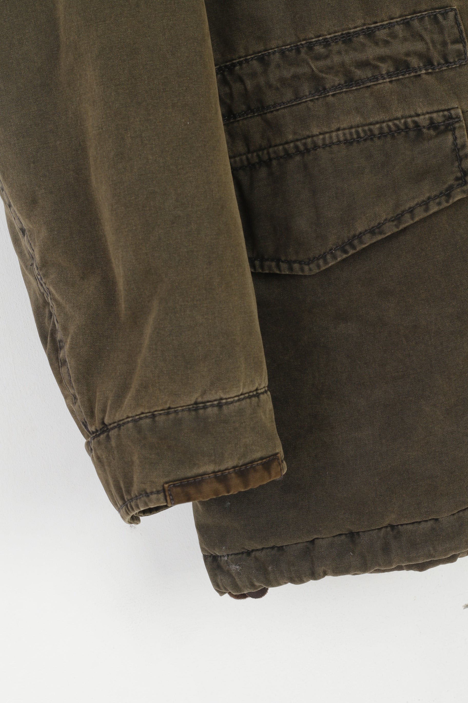 Camel Active Hommes 54 L Veste Vert Rembourré Coton Parka Fermeture Éclair À Capuche Cachée Haut En Jean