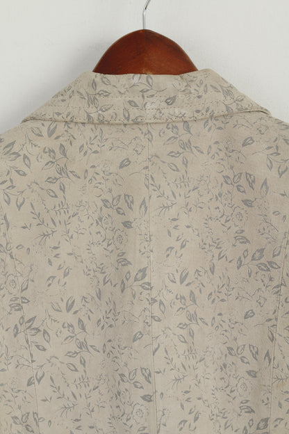 Sarah Kern Women 36 S Jacket Beige Leather Floral Belted Single Breasted Top