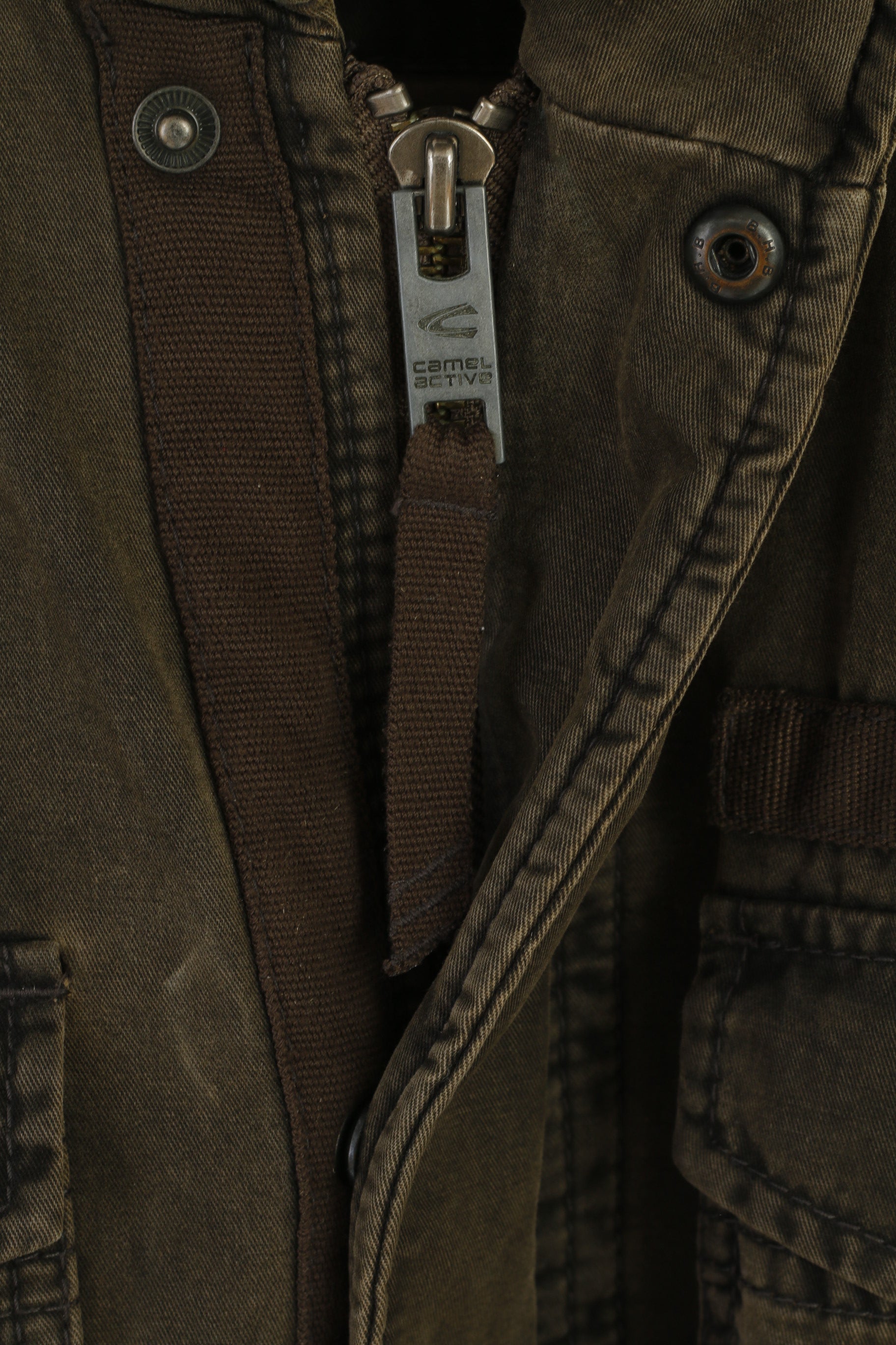 Camel Active Hommes 54 L Veste Vert Rembourré Coton Parka Fermeture Éclair À Capuche Cachée Haut En Jean