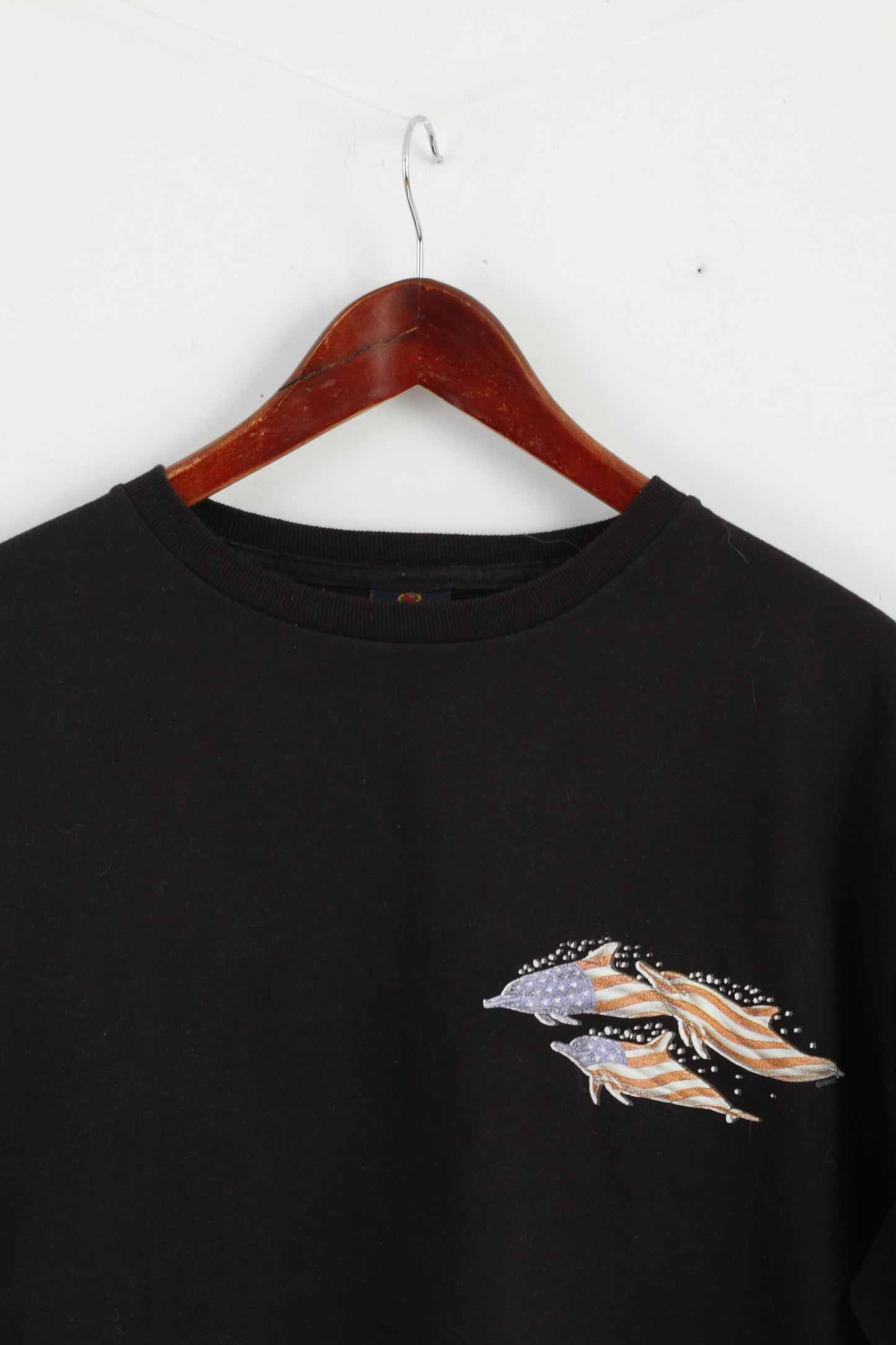Hilfiger Mens XL T- Shirt Black Cotton USA Dolphins Vintage Top