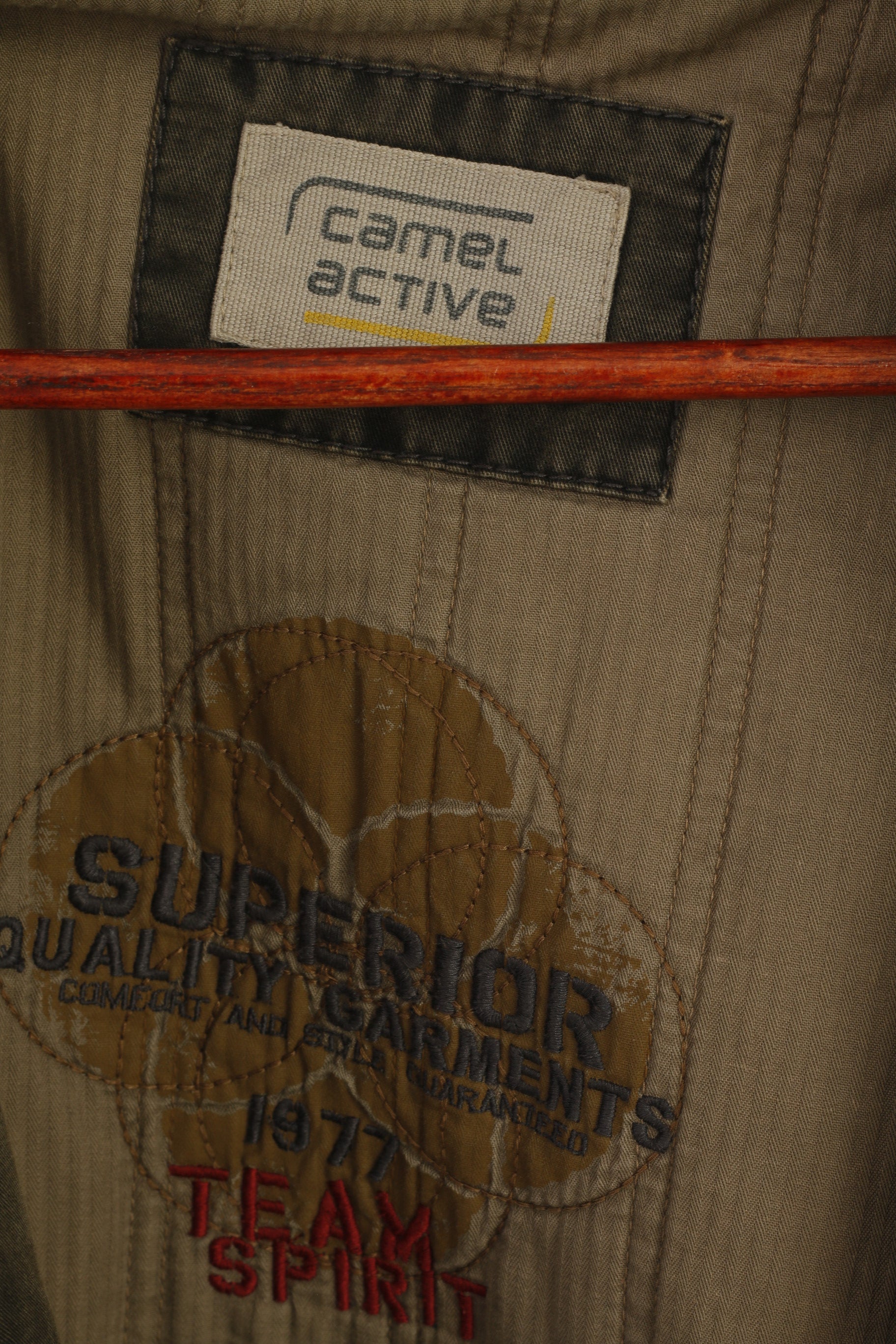 Camel Active Hommes 54 L Veste Vert Rembourré Coton Parka Fermeture Éclair À Capuche Cachée Haut En Jean