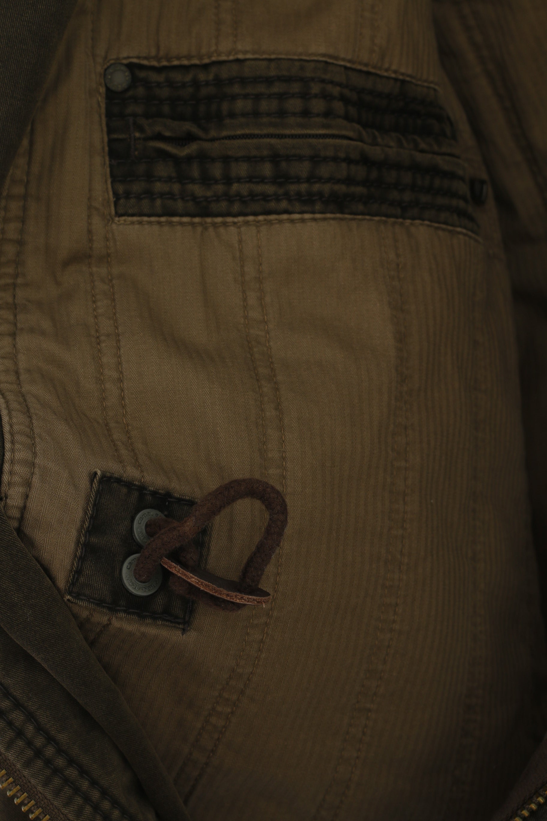 Camel Active Hommes 54 L Veste Vert Rembourré Coton Parka Fermeture Éclair À Capuche Cachée Haut En Jean